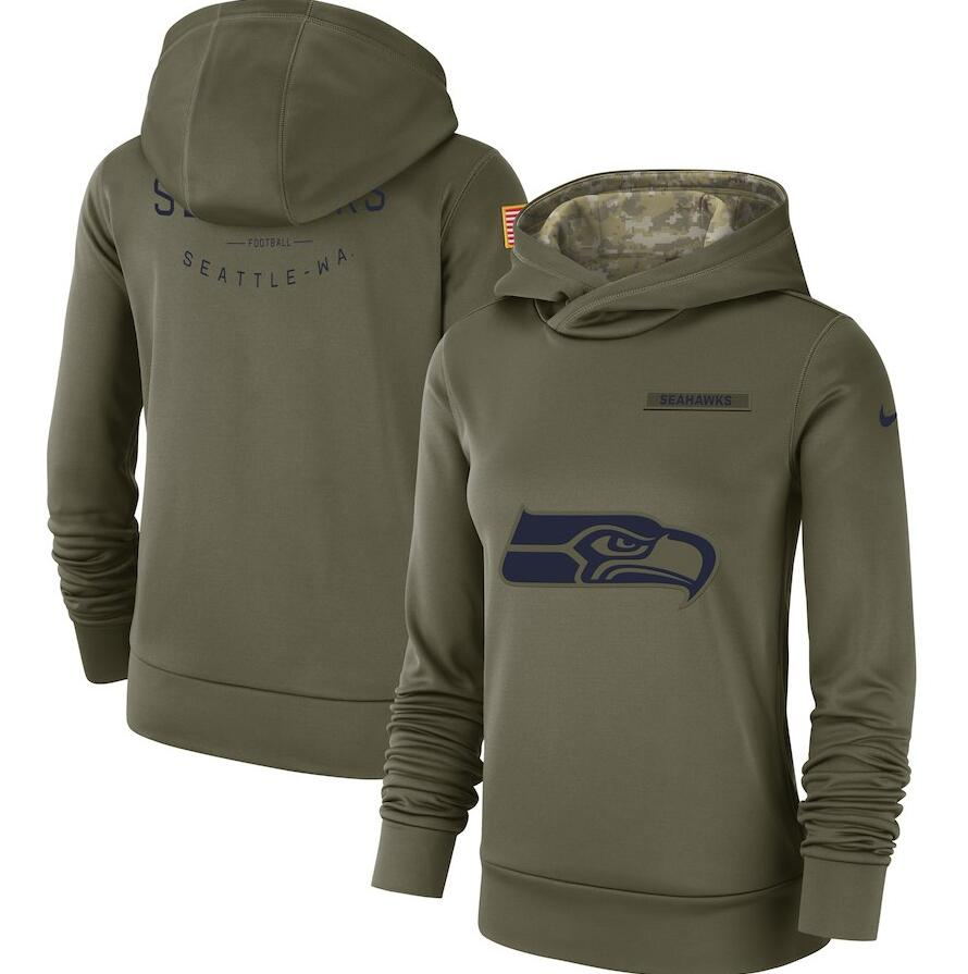 Women's Seattle Seahawks Olive Salute to Service Team Logo Performance Pullover NFL Hoodie